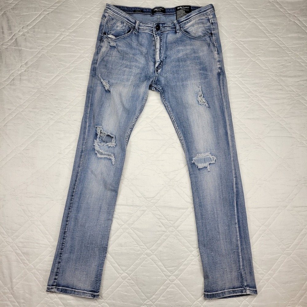 RAW Supply Goods distressed skinny fit blue jeans men's 36X32